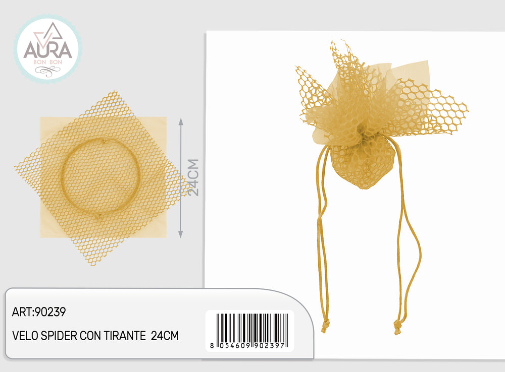 24cm gold mesh veil with drawstring