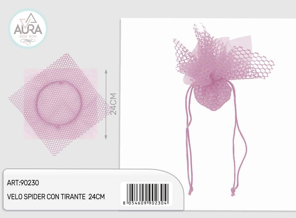 Velo rete con tirante 24cm rosa