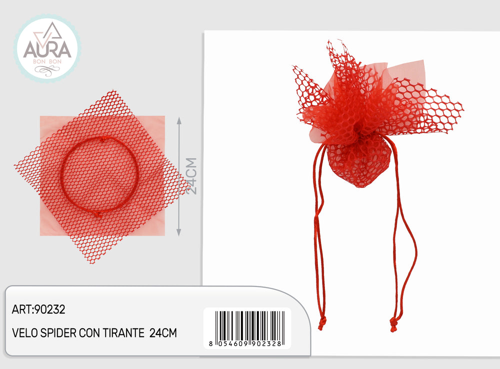 24cm red net veil with drawstring