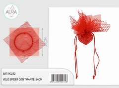 24cm red net veil with drawstring