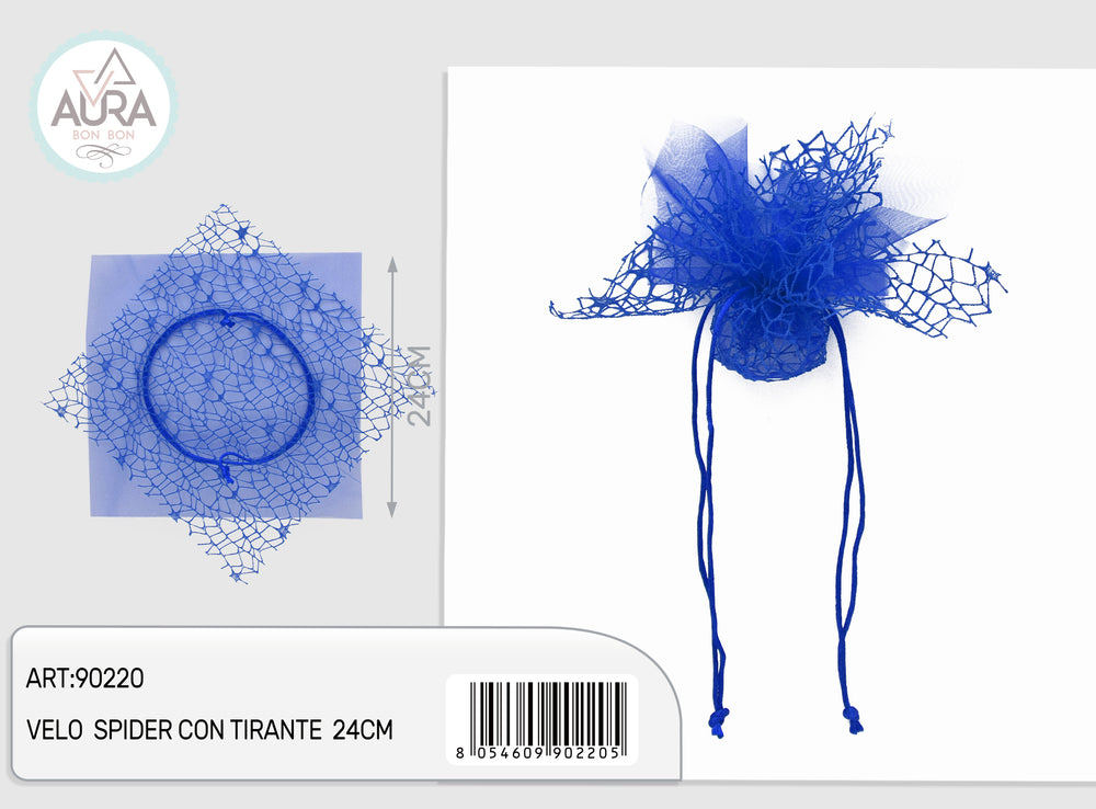 Spider veil with 24cm blue drawstring