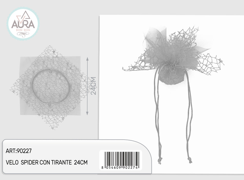 Spider veil with 24cm grey drawstring