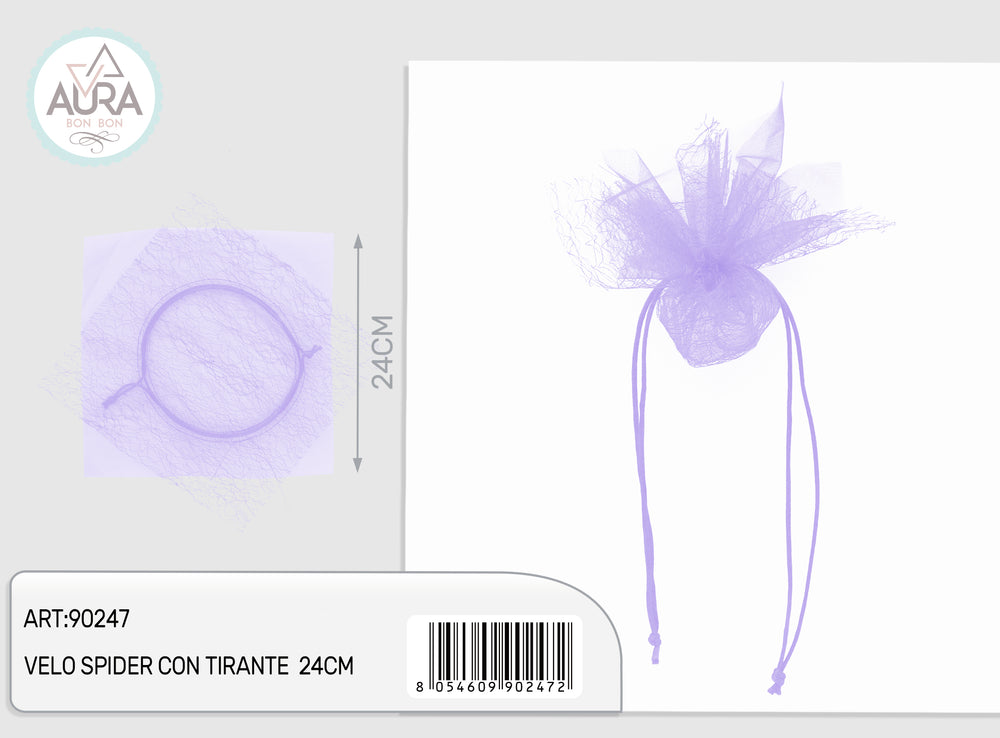 spider veil with 24cm purple drawstring