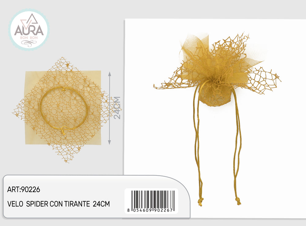 Spider veil with 24cm gold drawstring