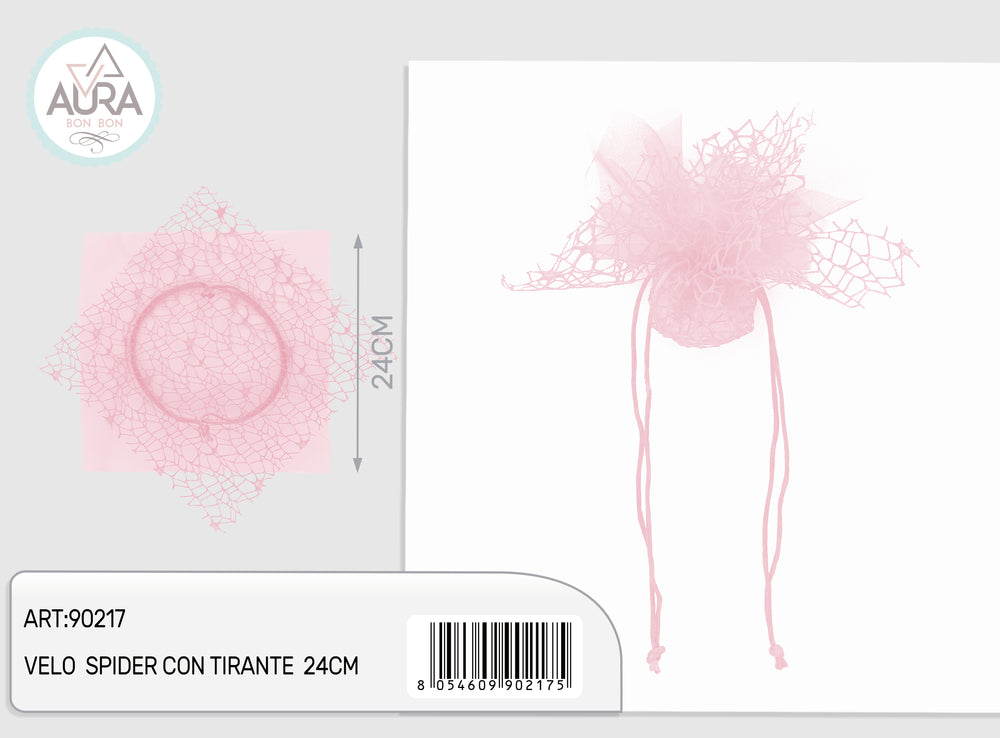 Spider veil with 24cm pink drawstring