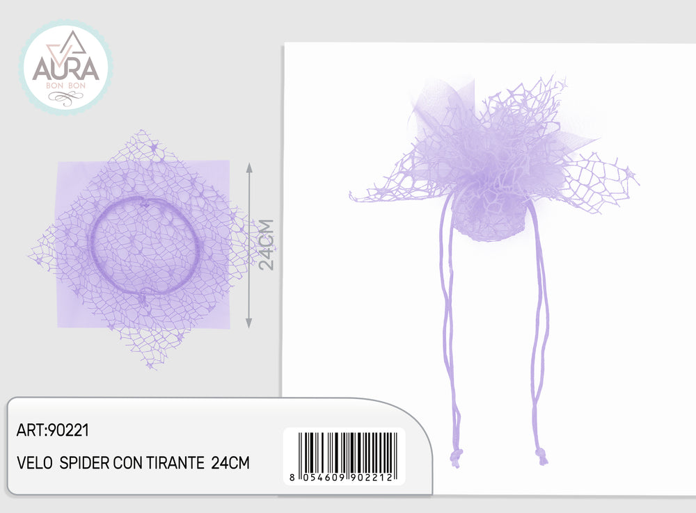 Spider veil with 24cm purple drawstring